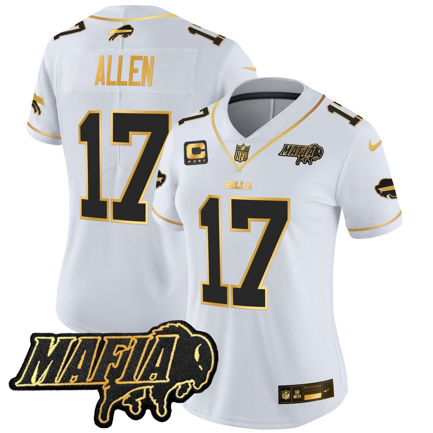 Women's BUF 2024 Bills Mafia Patch Gold Vapor Limited Jersey - All Stitched
