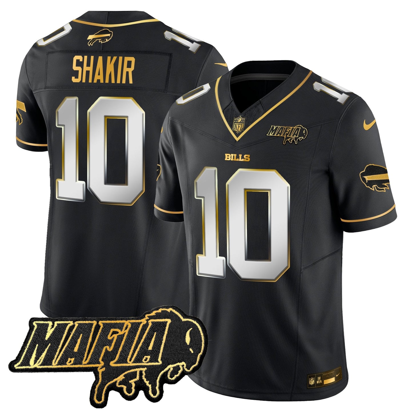 Men's Buffalo Bills 2025 Bills Mafia Patch Gold Vapor Limited Jersey - All Stitched