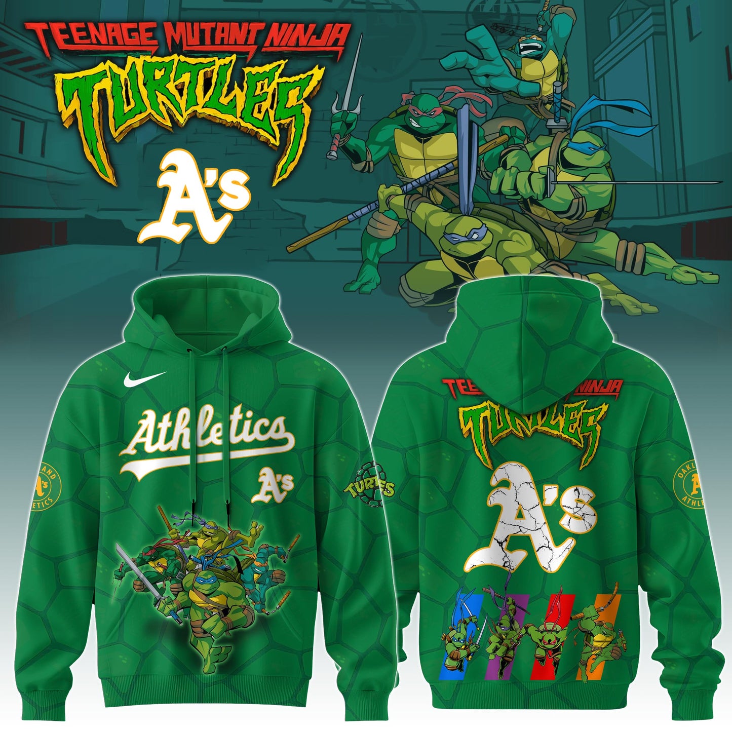 . Oakland Athletics MLB x Ninja Turtles Special Edition Hoodie 2025