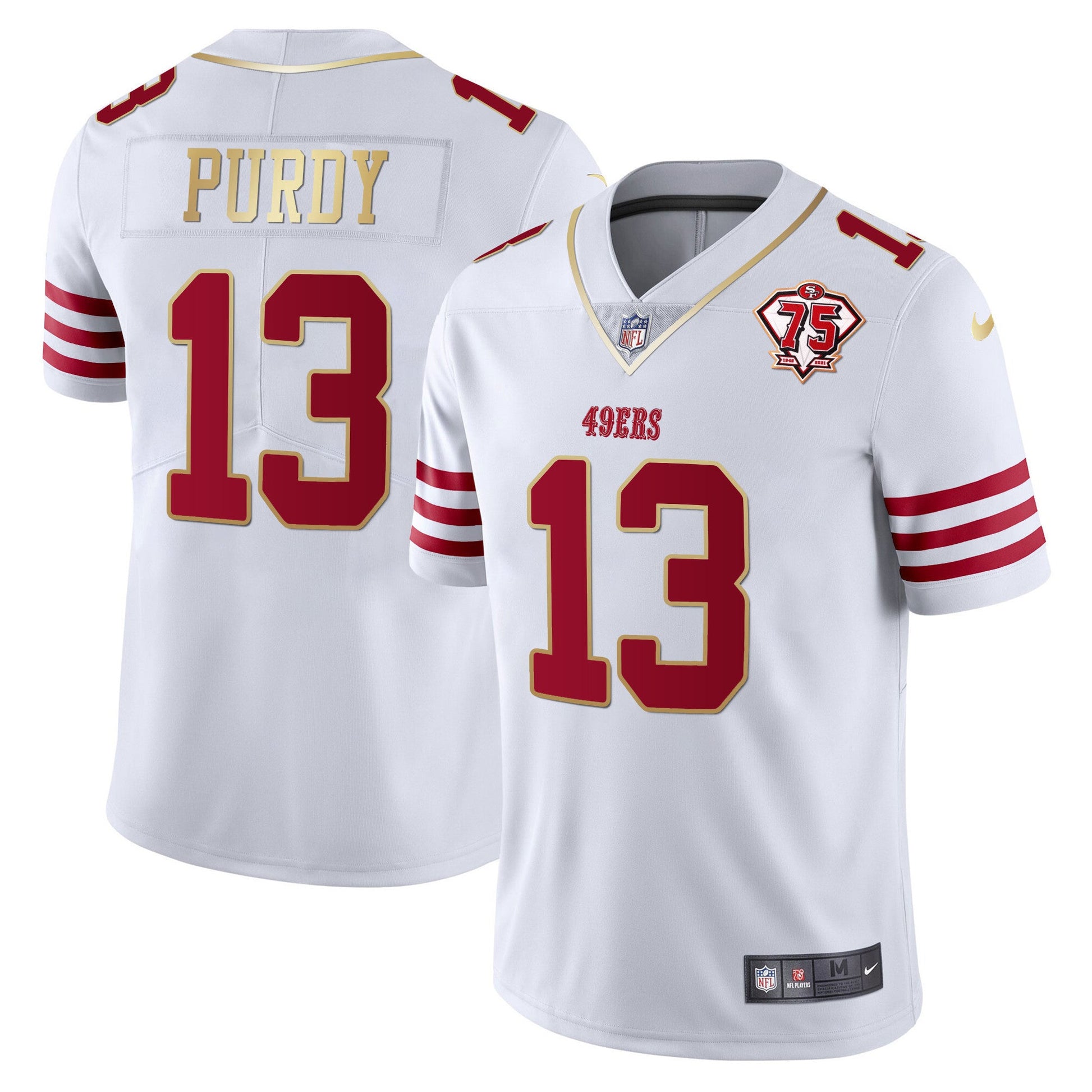 Men's 49ers 75th Anniversary Patch Vapor Gold Trim Jersey - All Stitched