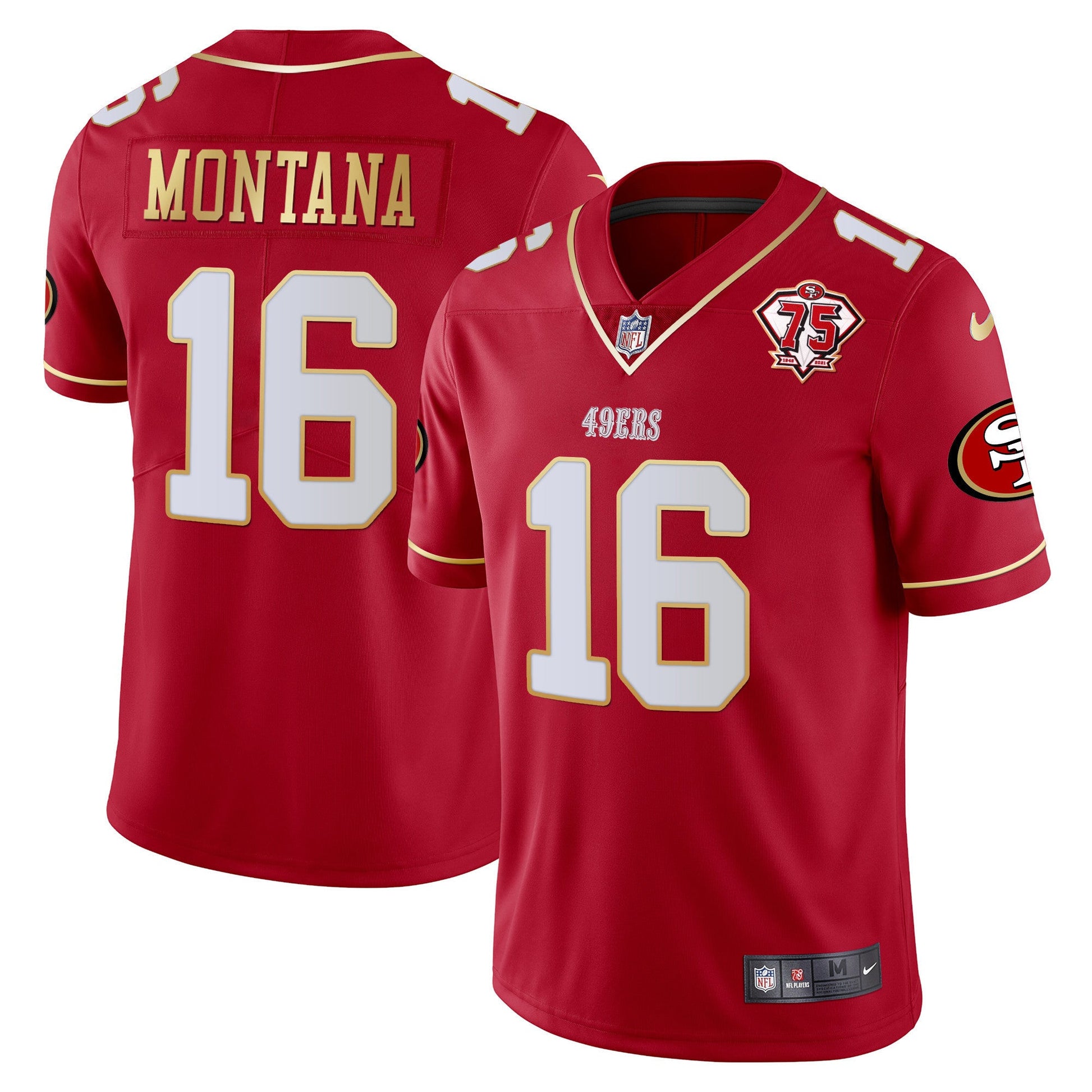 Men's 49ers 75th Anniversary Patch Vapor Gold Trim Jersey V2 - All Stitched