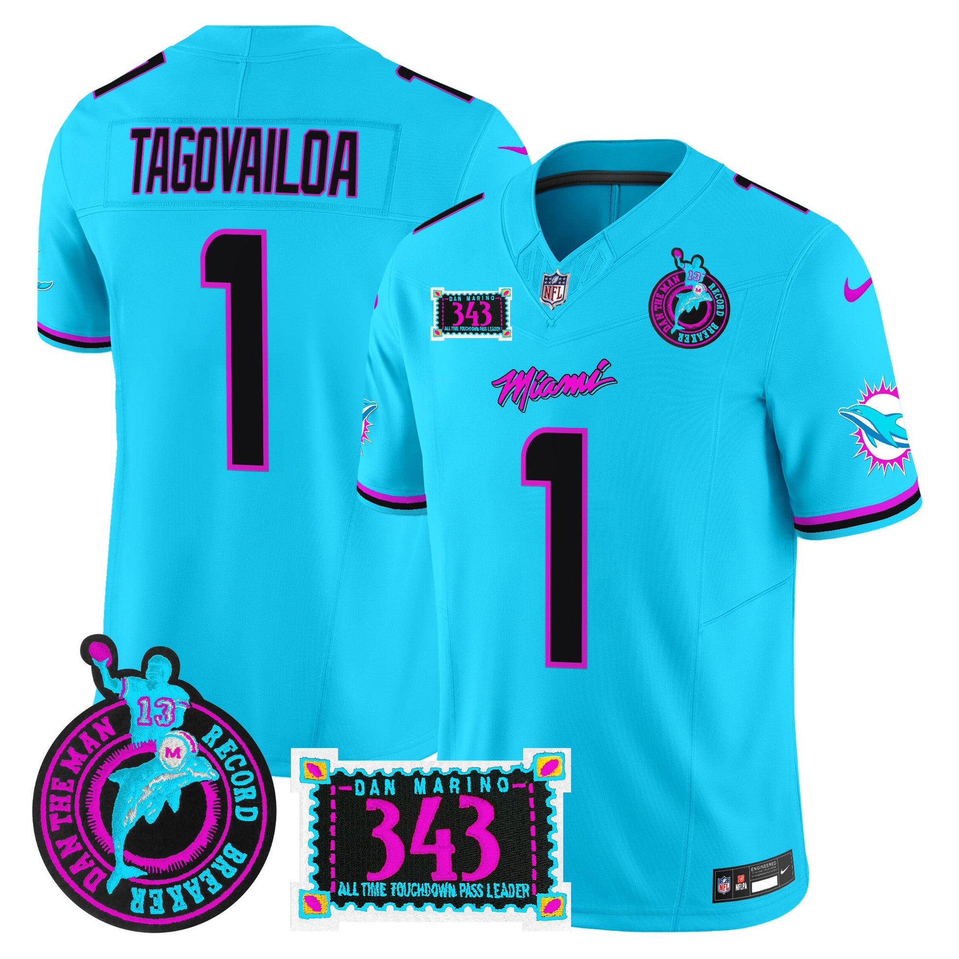 Men's Dolphins "Dan the Man Record Breaker" Patch Vapor Limited Jersey - All Stitched