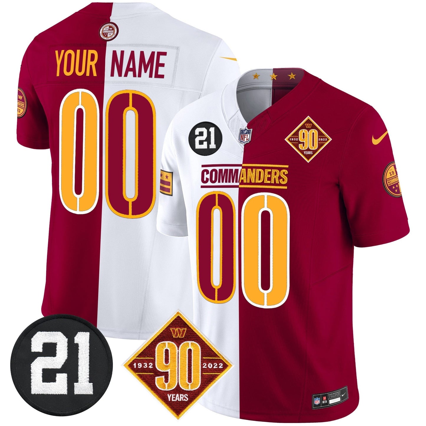 Washington Commanders 90th & Sean Taylor Patch Vapor Limited Custom Jersey - All Stitched