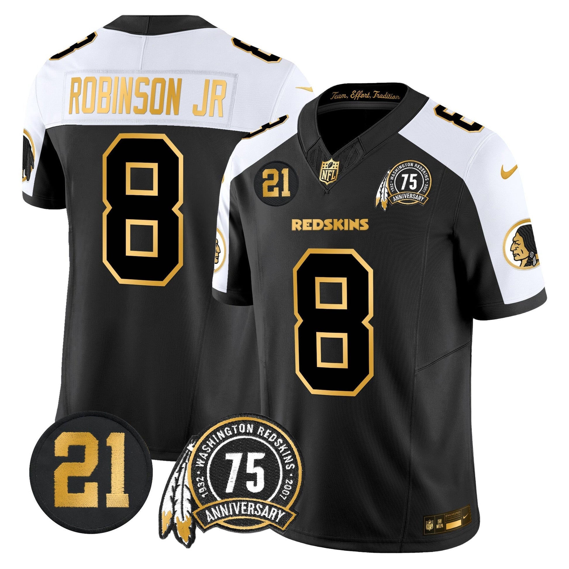 Men's Washington Redskins 75th & Sean Taylor Patch Gold Vapor Limited Jersey - All Stitched