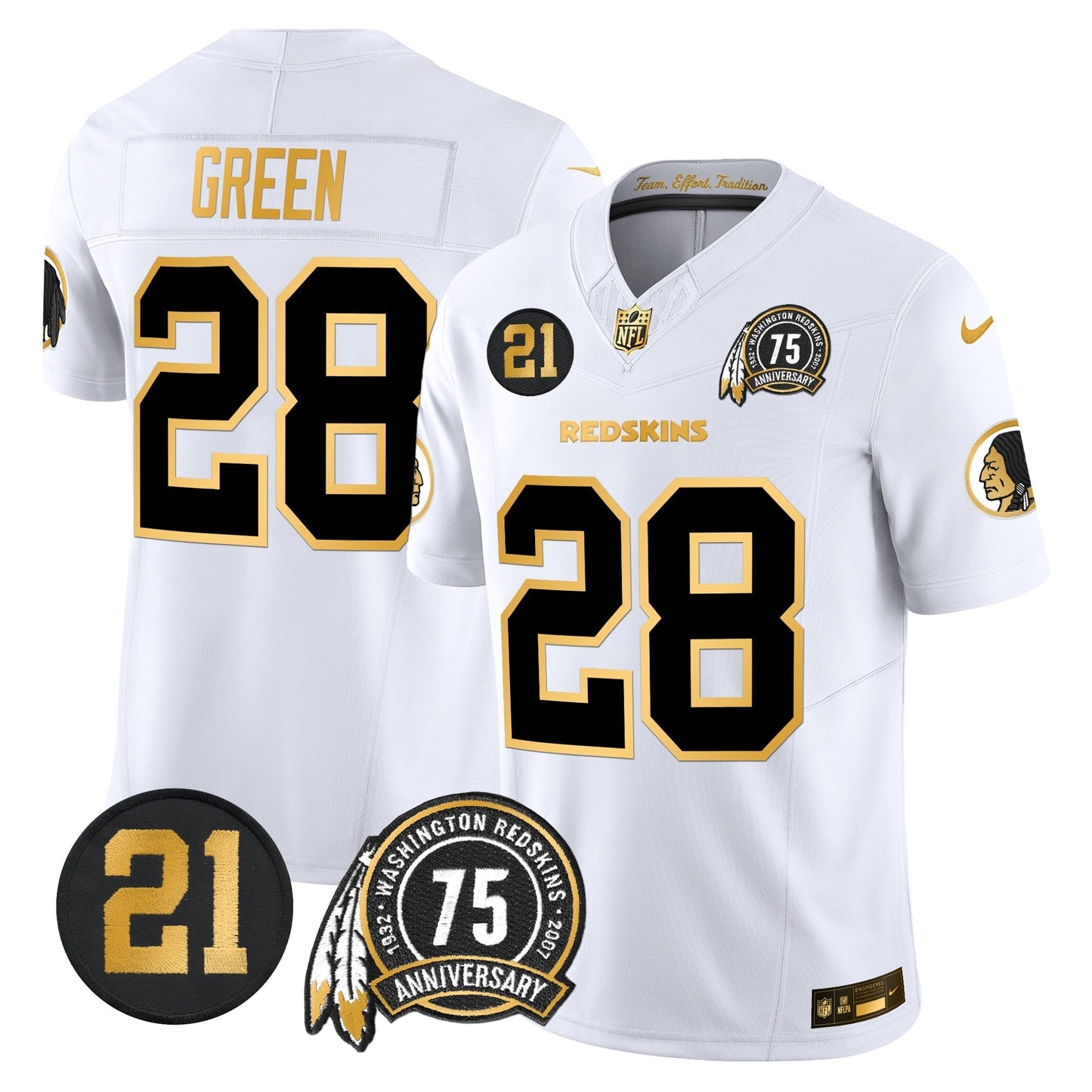 Men's Washington Redskins 75th & Sean Taylor Patch Gold Vapor Limited Jersey - All Stitched