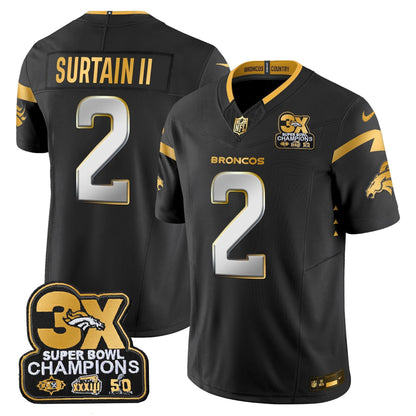 DEN 3-Time Champions Patch Gold Vapor Limited Jersey - All Stitched