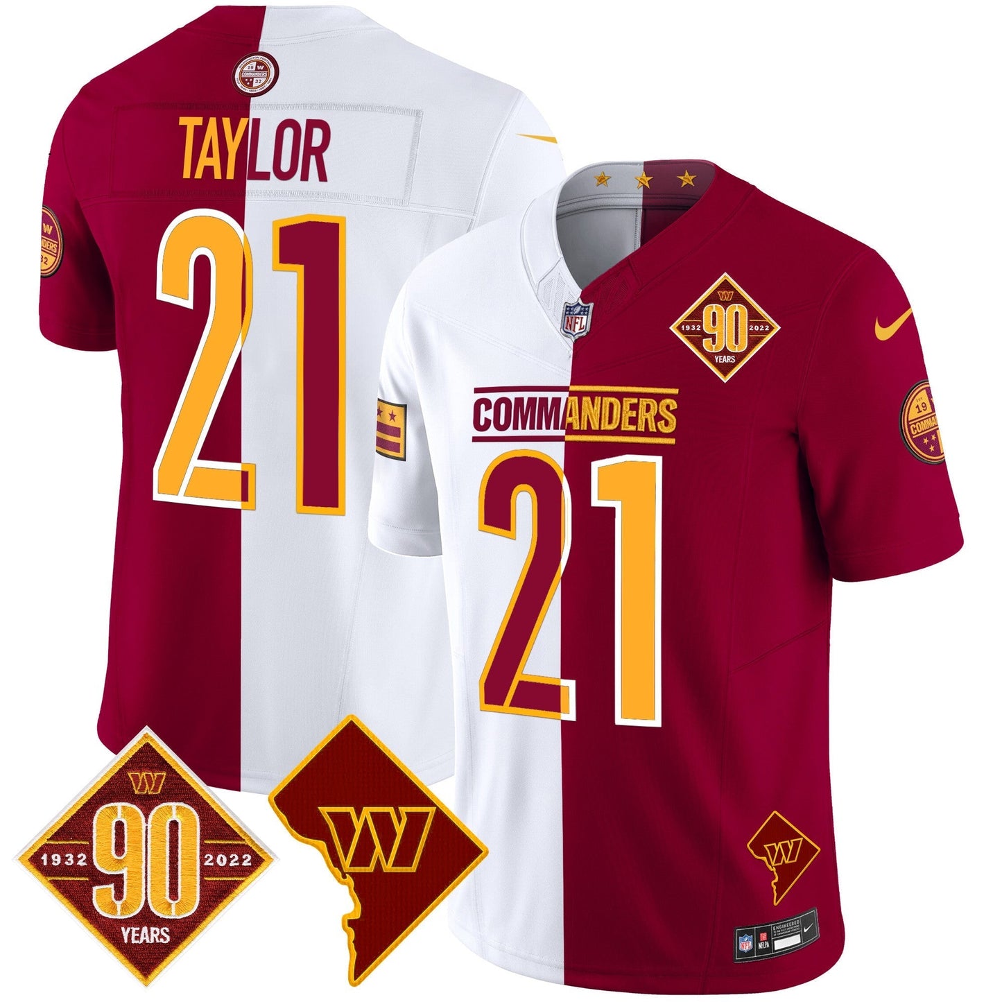 Men's Washington Commanders 90th Anniversary & Home Patch Vapor Limited Jersey - All Stitched
