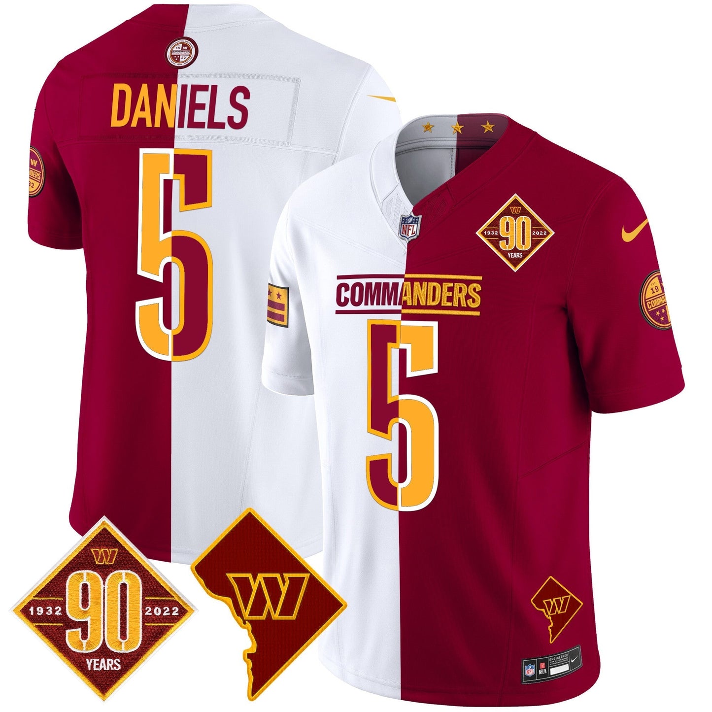 Men's Washington Commanders 90th Anniversary & Home Patch Vapor Limited Jersey - All Stitched