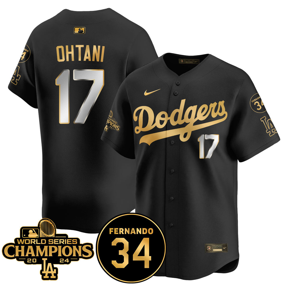 LA Dodgers - World Series Champions 2024/Fernando Valenzuela Memorial Jersey - All Stitched N08