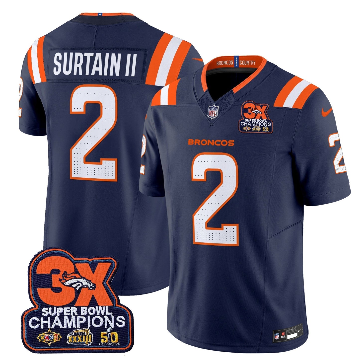 DEN 3-Time Champions Patch Vapor Limited Jersey V2 - All Stitched