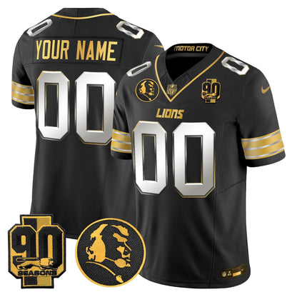 Detroit Lions 2024 90th & John Madden Patch Gold Vapor Limited Custom Jersey - All Stitched