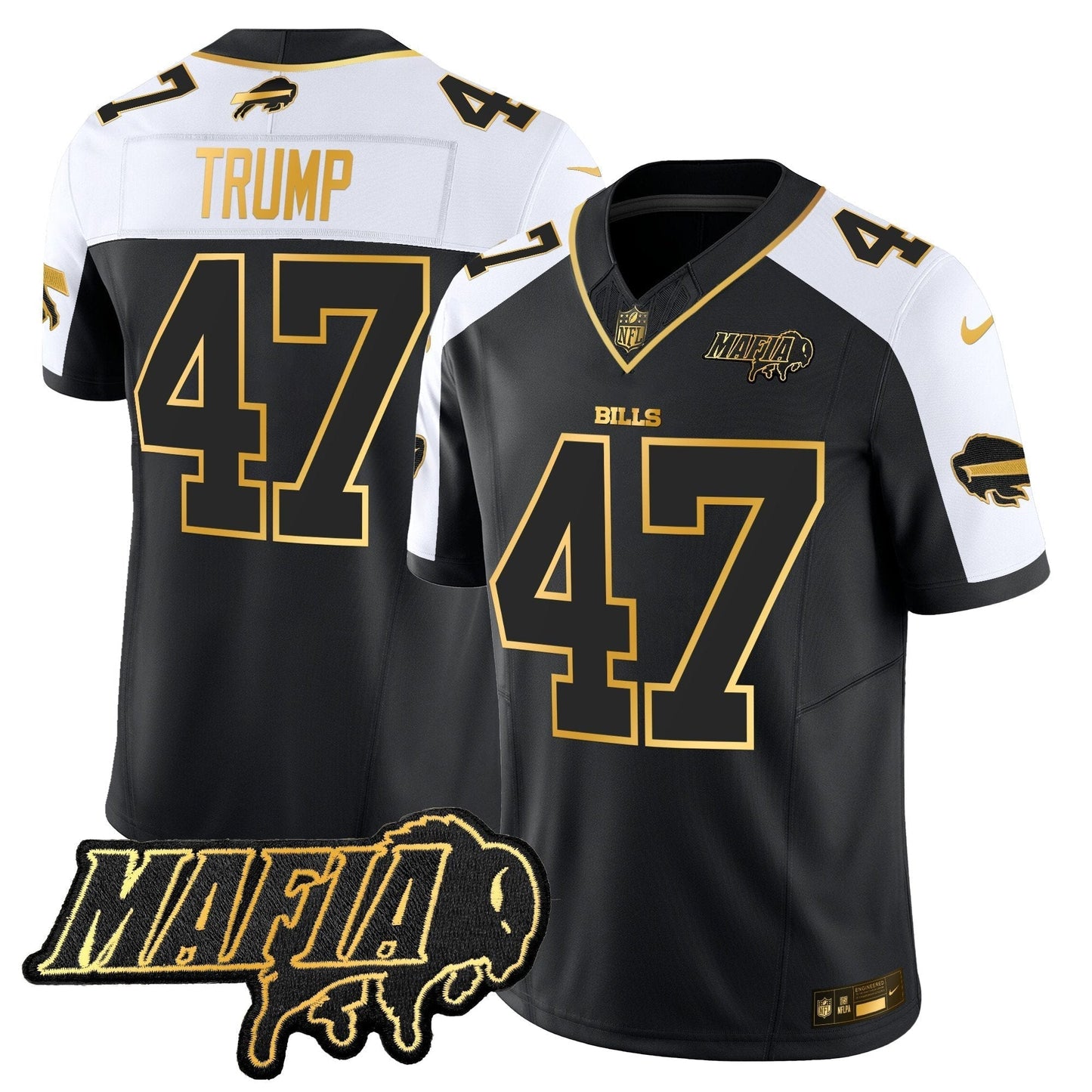 BUF 2024 Bills Mafia Patch Gold Vapor Limited Jersey - All Stitched