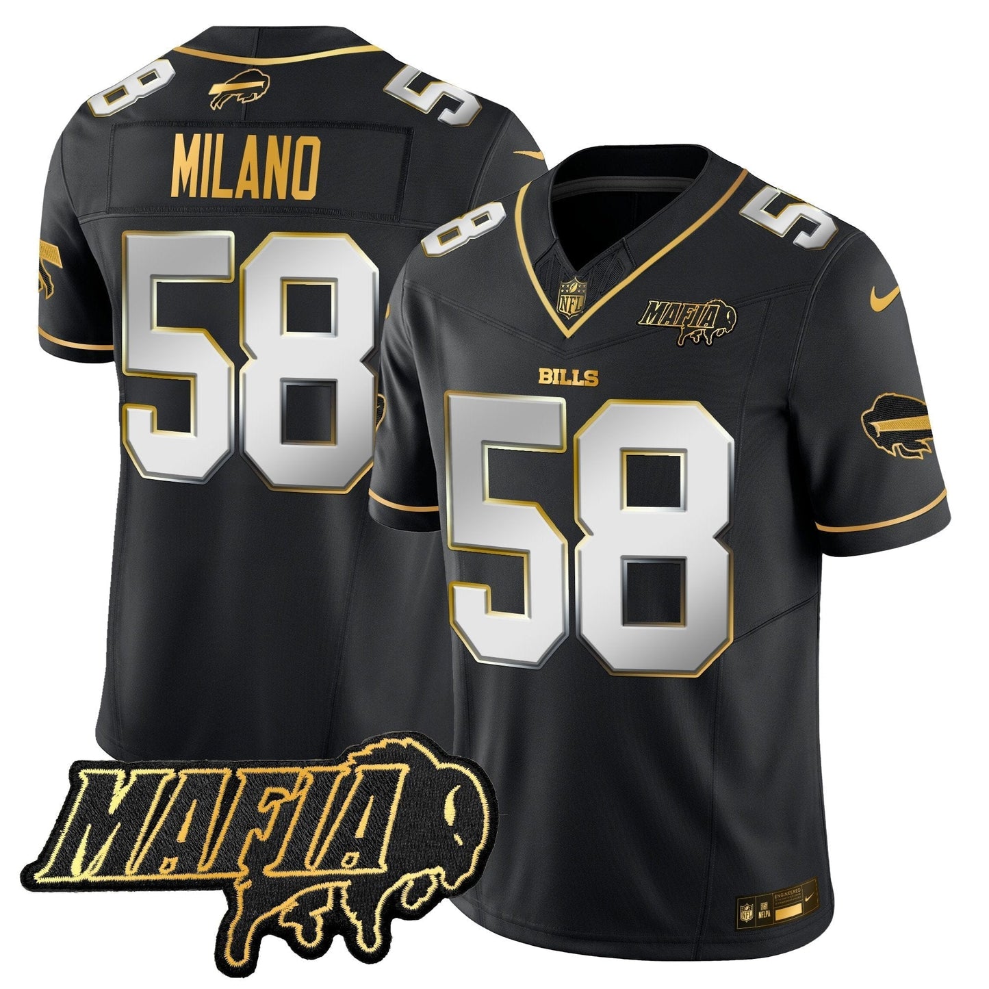 BUF 2024 Bills Mafia Patch Gold Vapor Limited Jersey - All Stitched