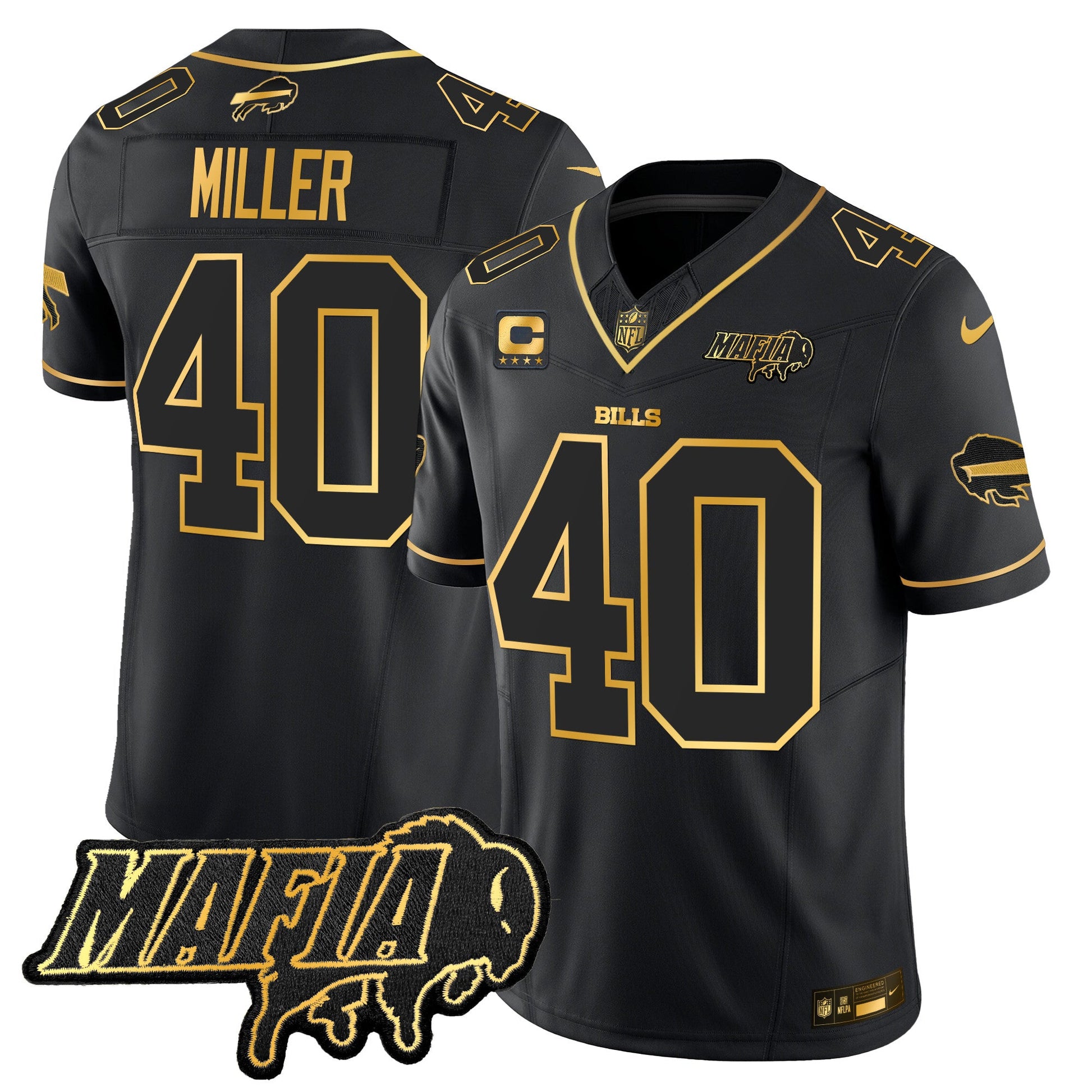 Men's Buffalo Bills 2025 Bills Mafia Patch Gold Vapor Limited Jersey - All Stitched