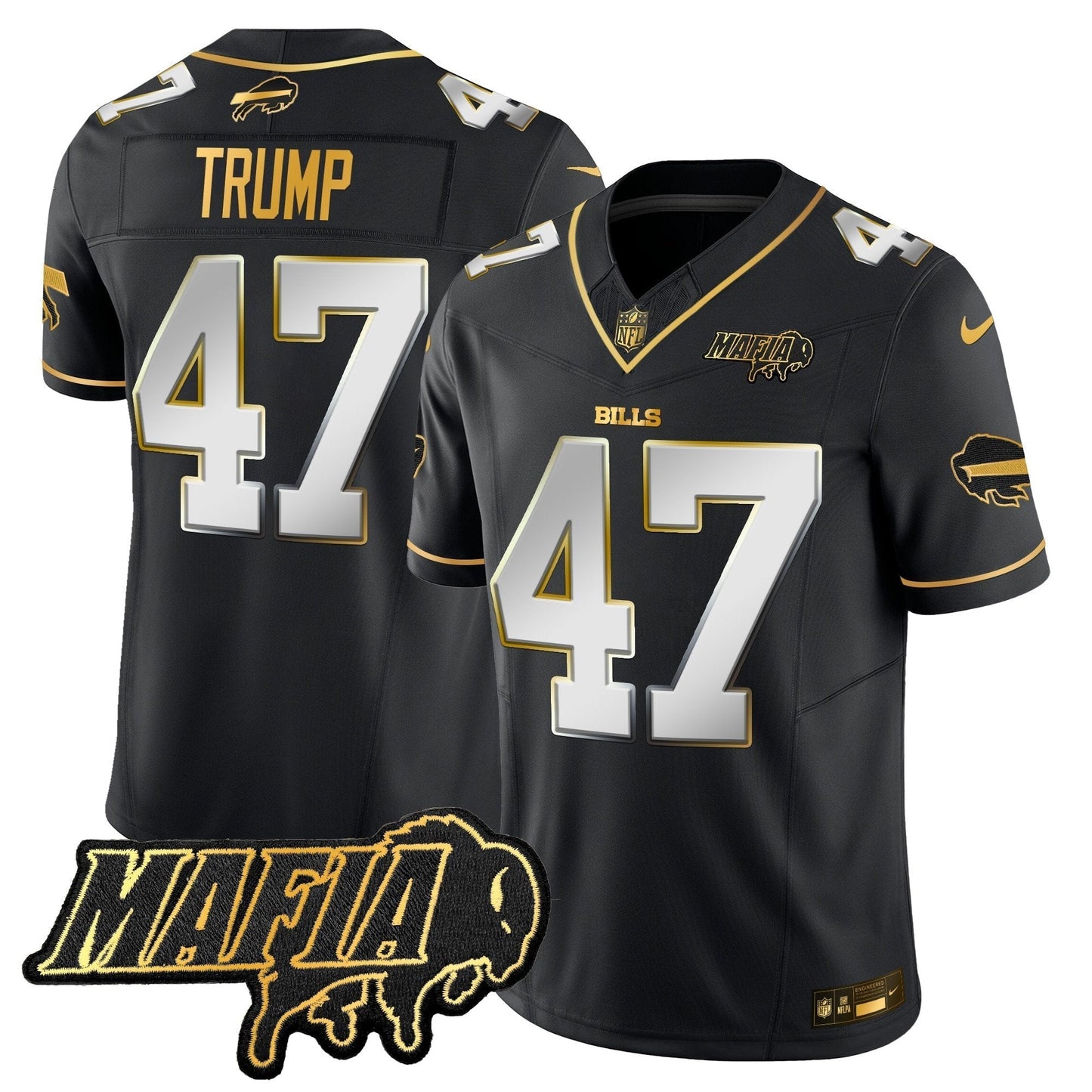 BUF 2024 Bills Mafia Patch Gold Vapor Limited Jersey - All Stitched