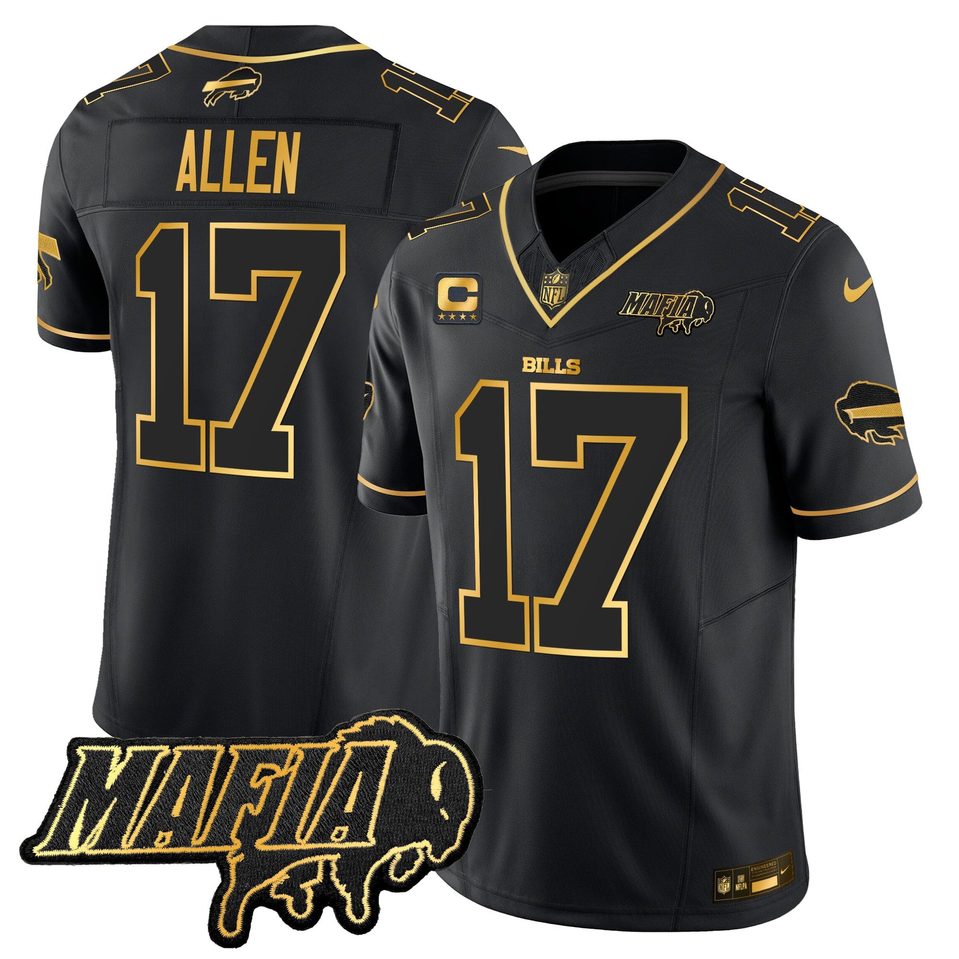 Men's Buffalo Bills 2025 Bills Mafia Patch Gold Vapor Limited Jersey - All Stitched