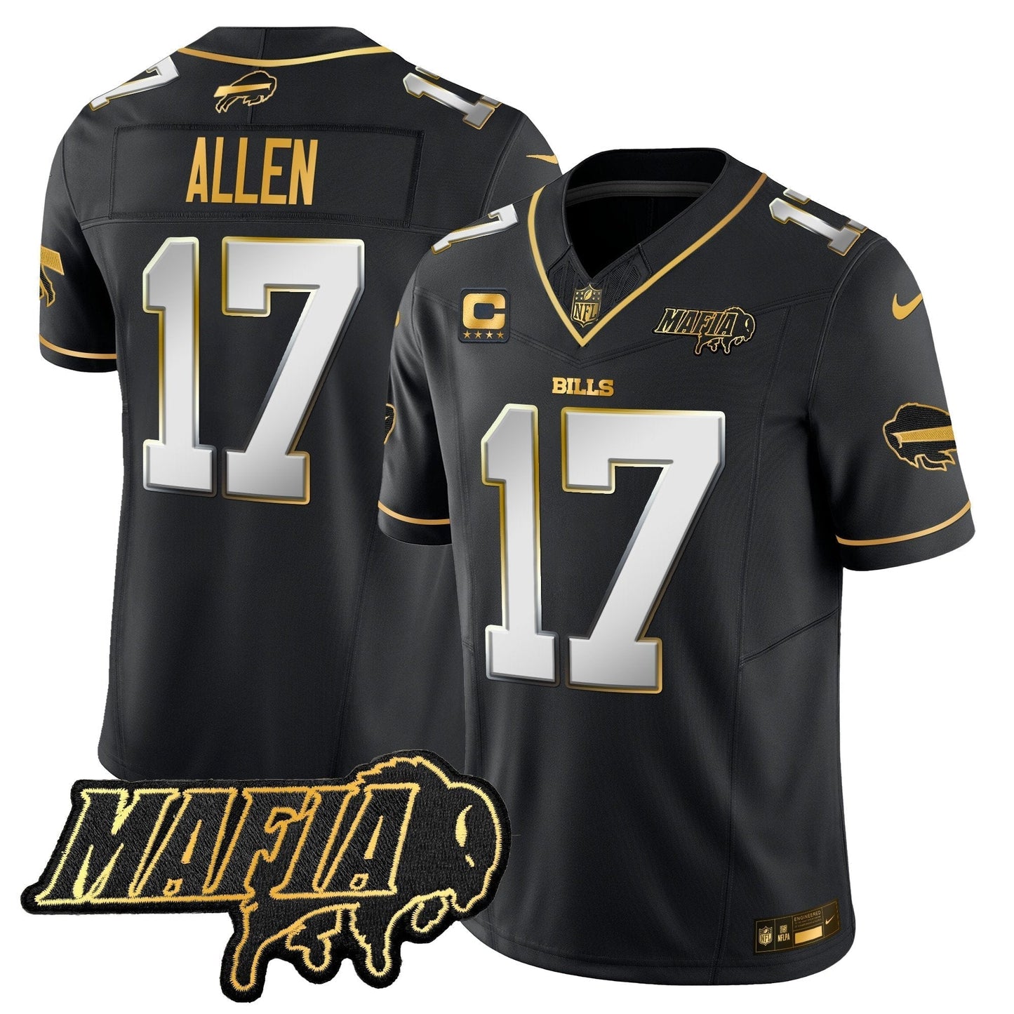 BUF 2024 Bills Mafia Patch Gold Vapor Limited Jersey - All Stitched