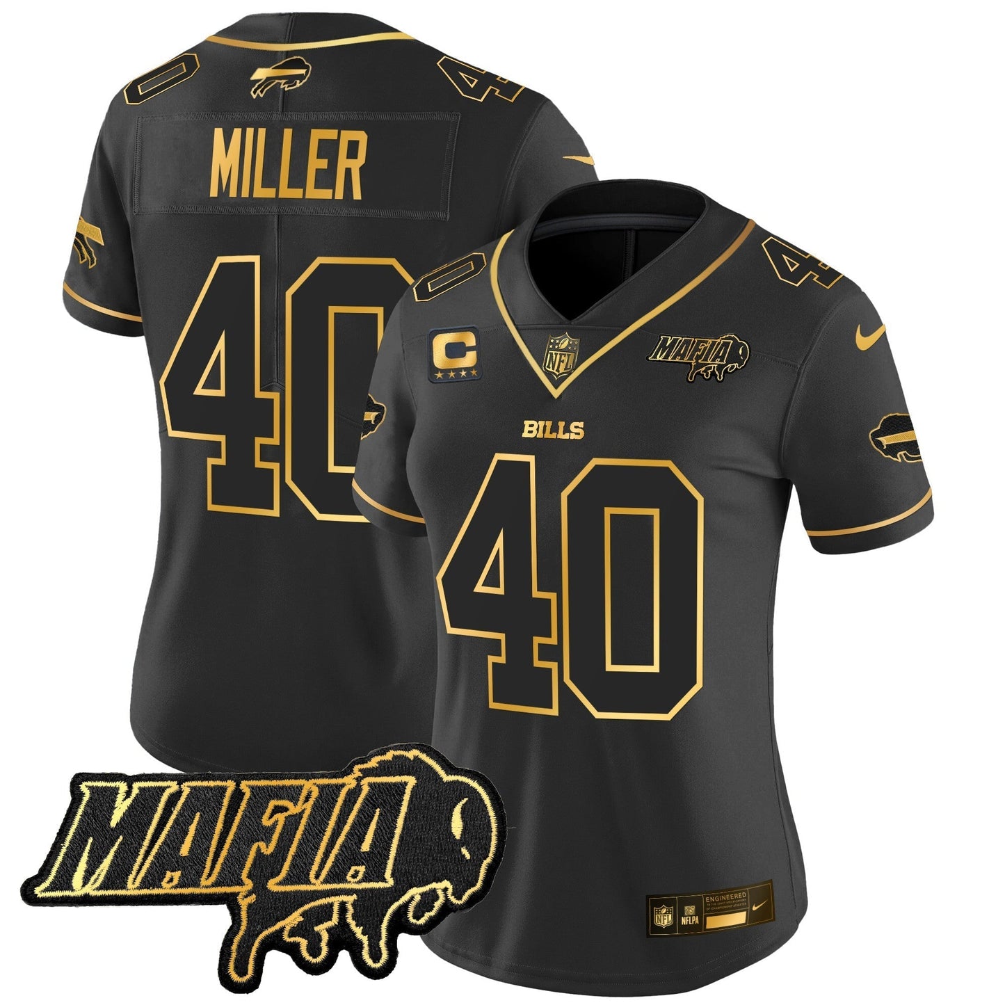 Women's BUF 2024 Bills Mafia Patch Gold Vapor Limited Jersey - All Stitched