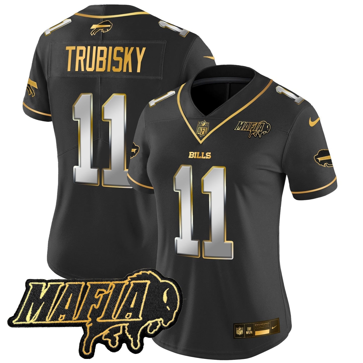 Women's BUF 2024 Bills Mafia Patch Gold Vapor Limited Jersey - All Stitched
