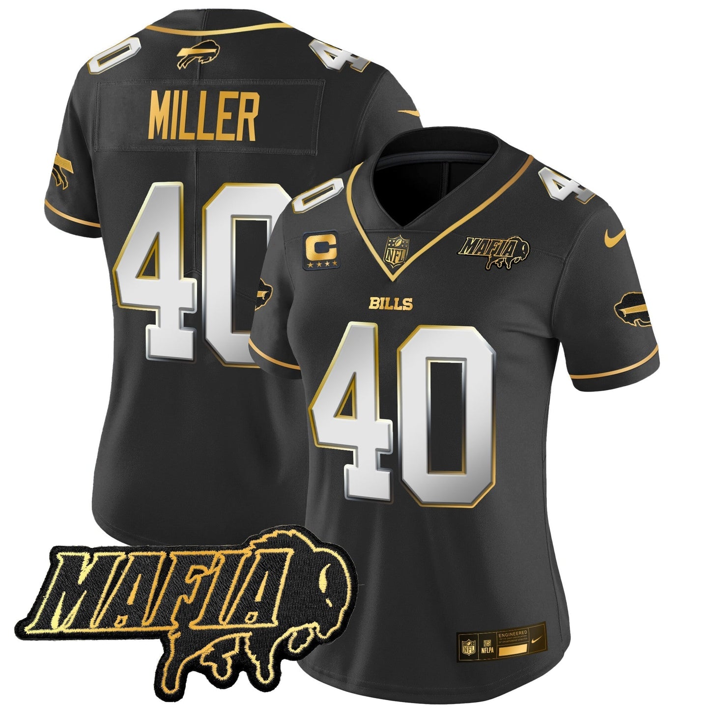 Women's BUF 2024 Bills Mafia Patch Gold Vapor Limited Jersey - All Stitched