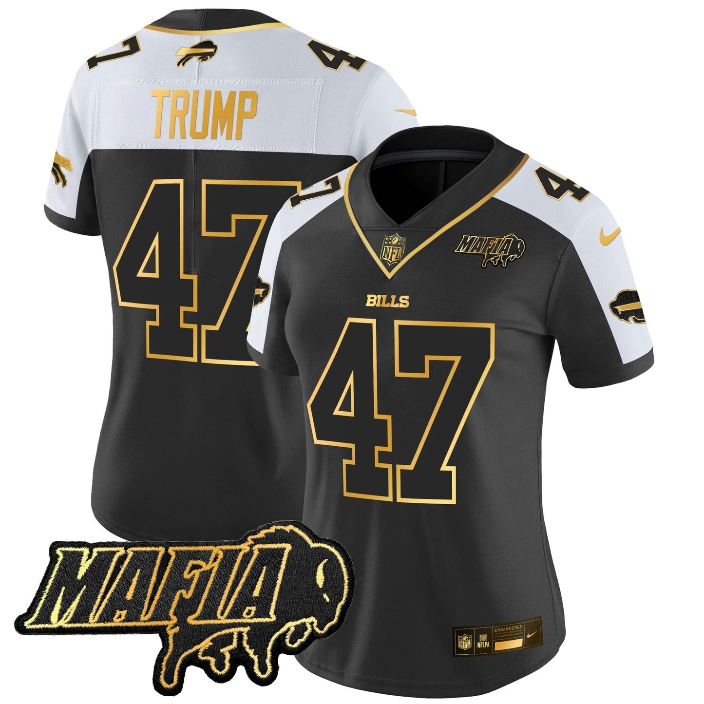 Women's BUF 2024 Bills Mafia Patch Gold Vapor Limited Jersey - All Stitched
