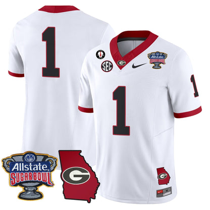 UGA 2025 Sugar Bowl & Georgia Map Patch Vapor Limited Jersey N2 - All Stitched