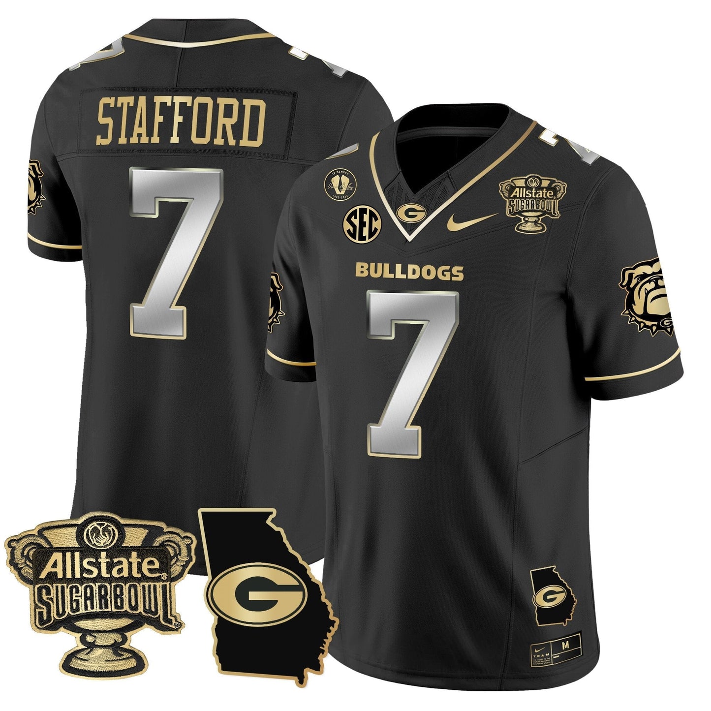 UGA 2025 Sugar Bowl & Georgia Map Patch Vapor Limited Jersey - All Stitched