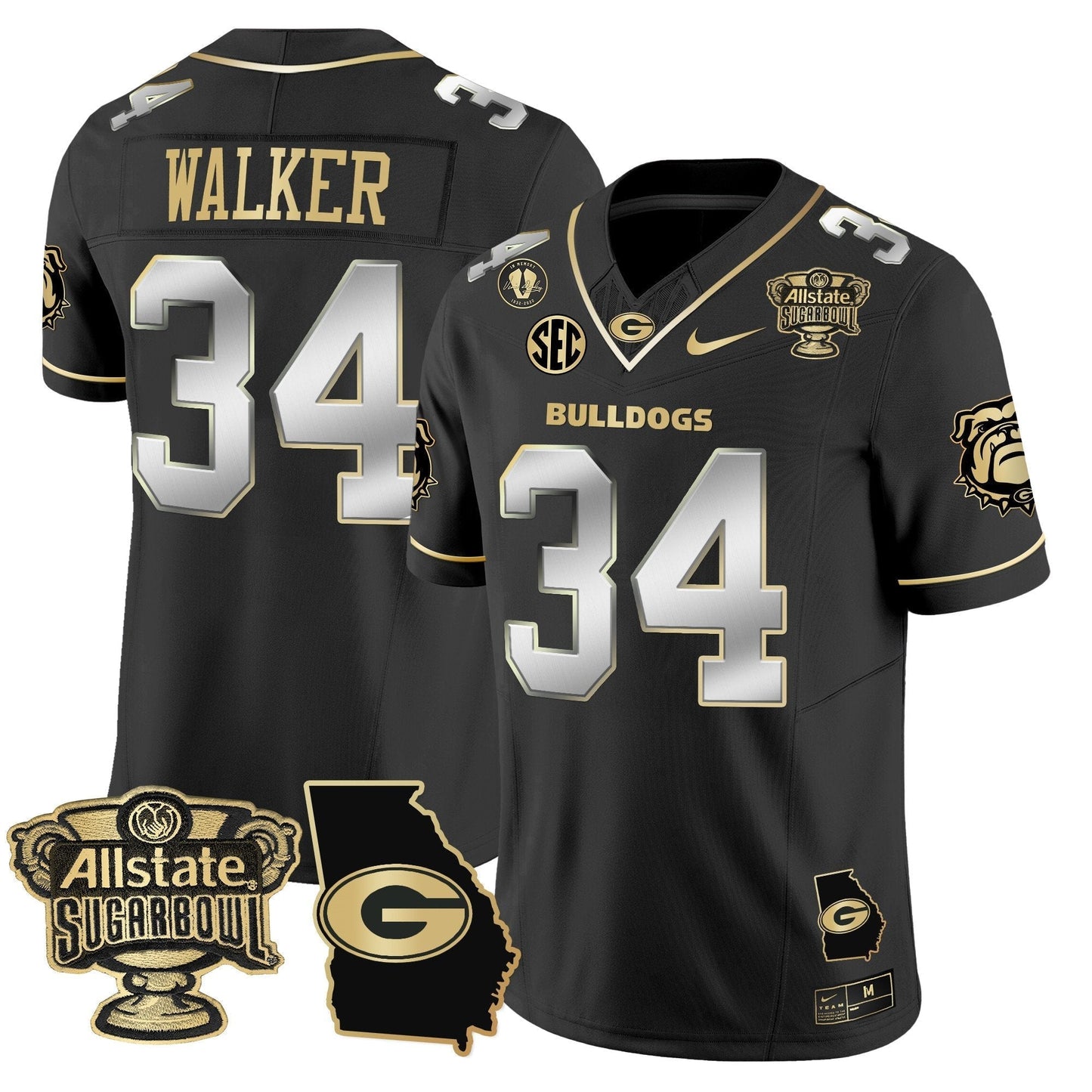 UGA 2025 Sugar Bowl & Georgia Map Patch Vapor Limited Jersey - All Stitched