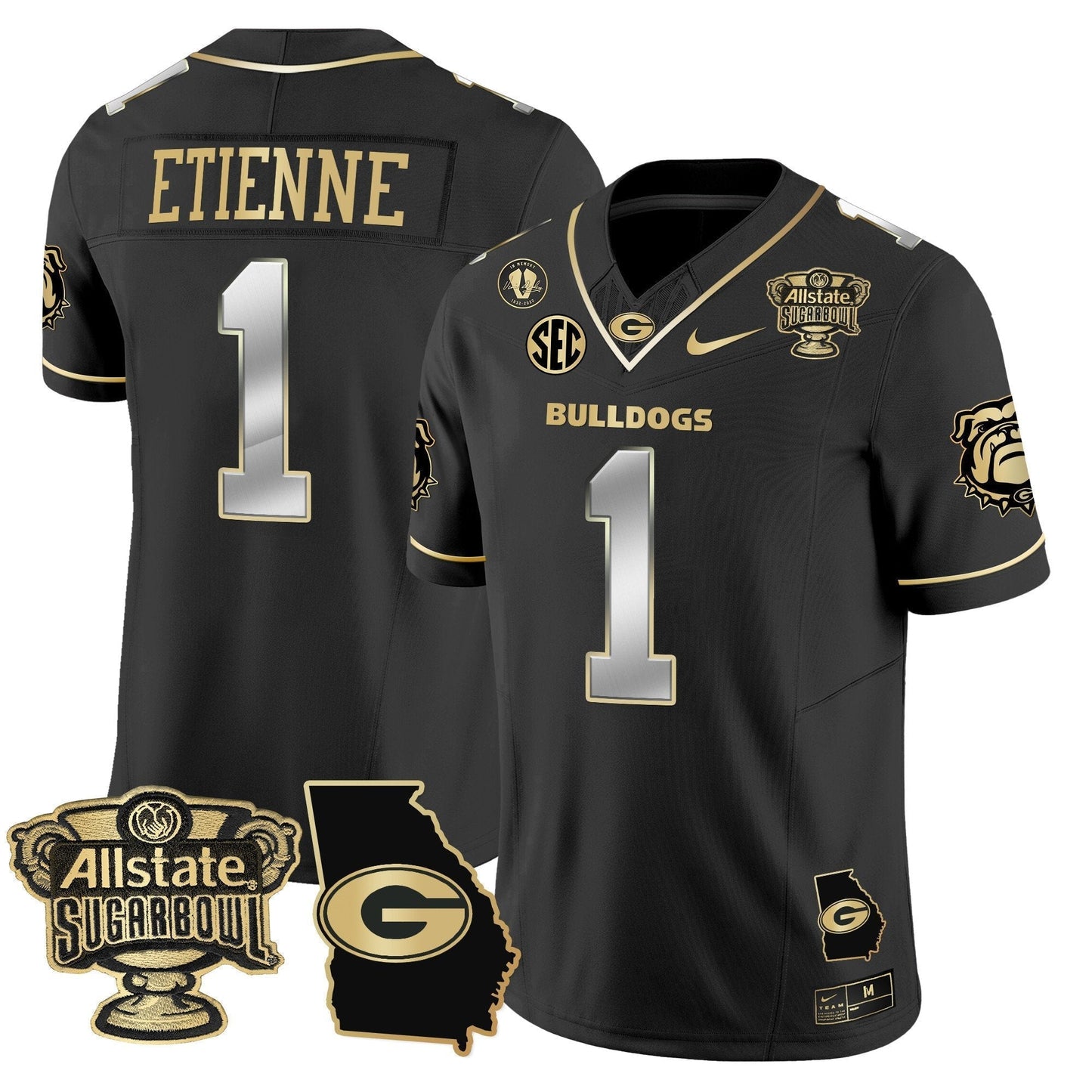 UGA 2025 Sugar Bowl & Georgia Map Patch Vapor Limited Jersey - All Stitched