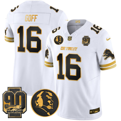 Men's Detroit Lions 2024 90th & John Madden Patch Gold Vapor Limited Jersey V2 - All Stitched