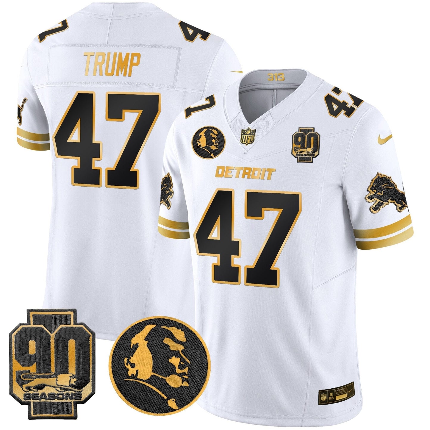 Men's Detroit Lions 2024 90th & John Madden Patch Gold Vapor Limited Jersey V2 - All Stitched