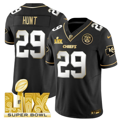 Chiefs Super Bowl LIX Patch Gold Vapor Limited Jersey - All Stitched