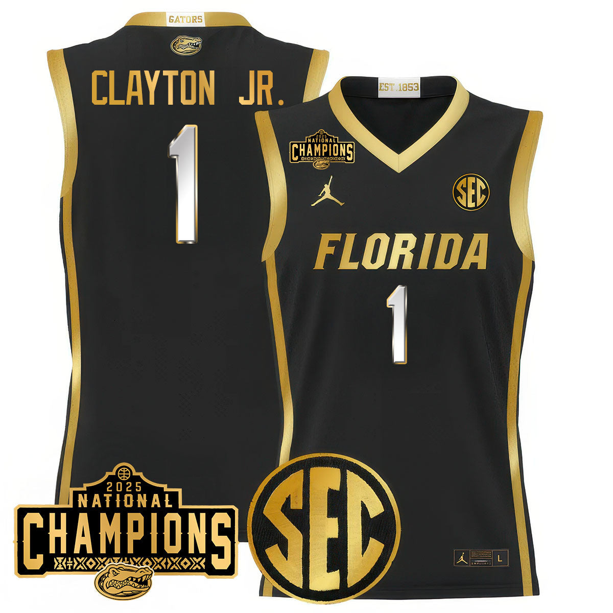 Men's Florida Gators 2025 National Champions Basketball Jersey N1 - All Stitched