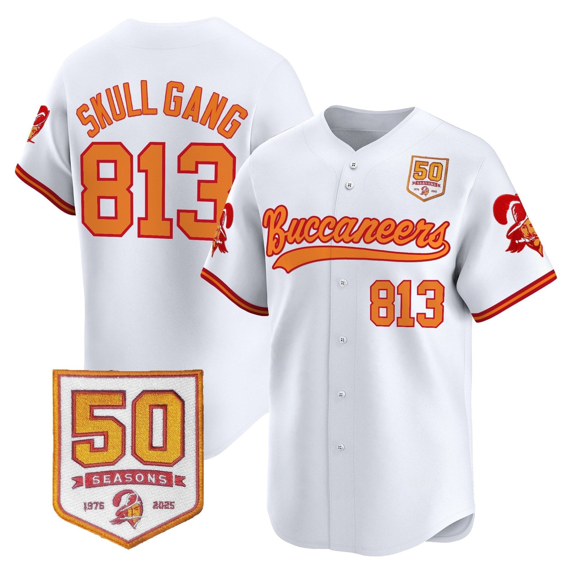 Men's Tampa Bay Buccaneers 50th Season Patch Vapor Baseball Jersey - All Stitched