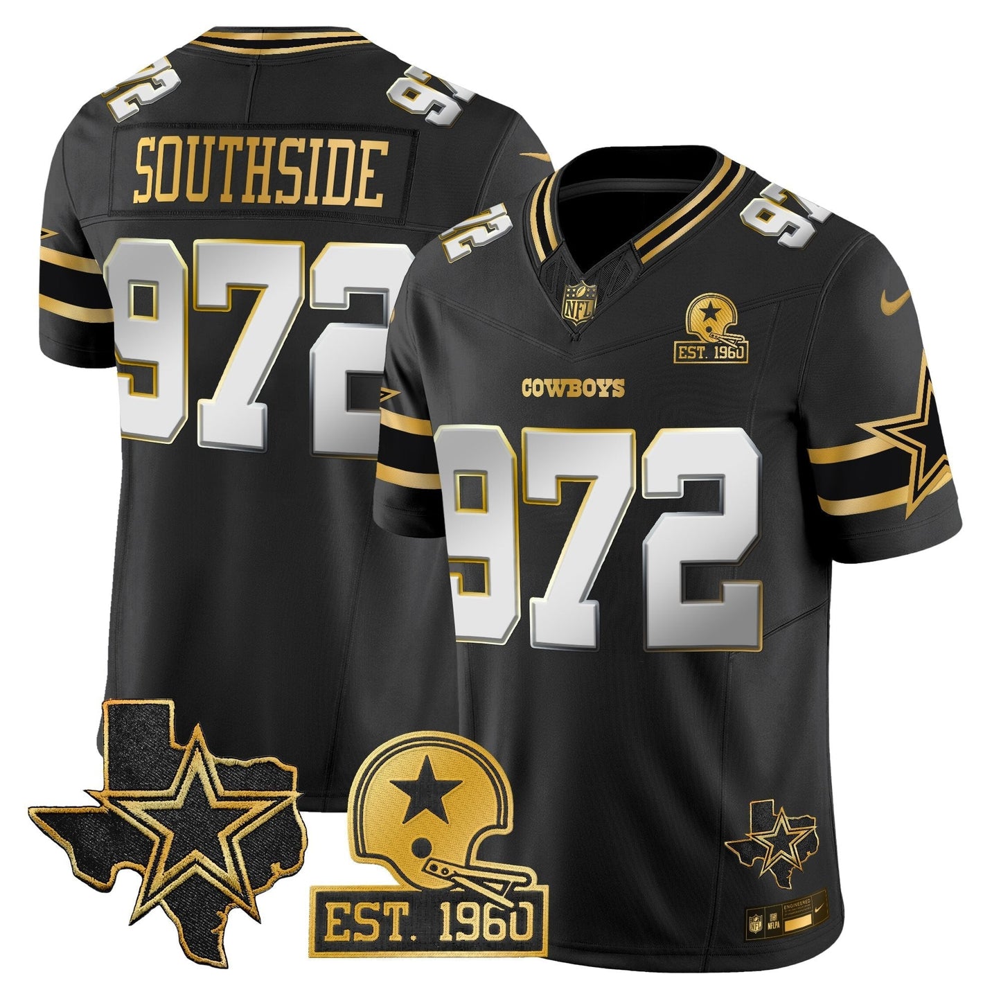 Men's Dallas Cowboys Est. 1960 & Texas Patch Gold Vapor Limited Jersey - All Stitched