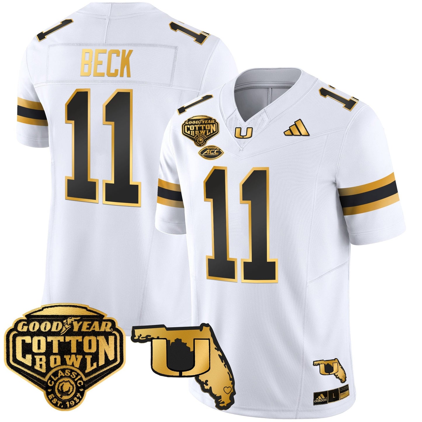 Men's Miami Hurricanes 2025/26 Cotton Bowl & Florida Patch Gold Vapor Limited Jersey - All Stitched