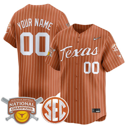Texas Longhorns 2026 Softball National Champions Vapor Premier Limited Custom Jersey - All Stitched