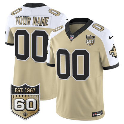 New Orleans Saints 60th Anniversary Patch Vapor Custom Jersey - Gameday Golds Edition - All Stitched
