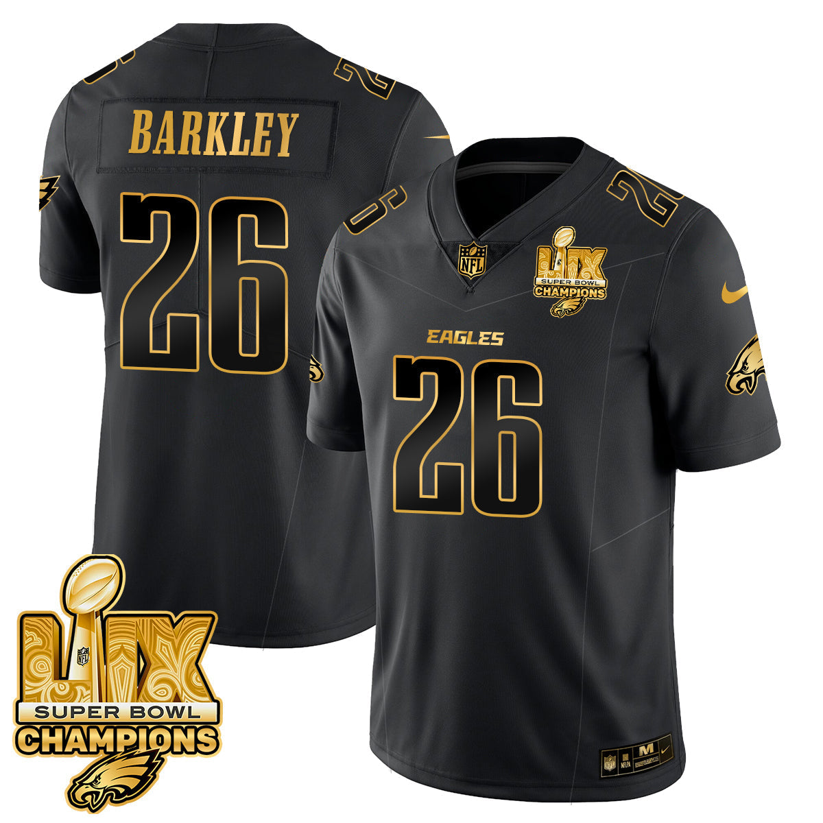 PHI Super Bowl LIX Champions Gold Trim Vapor Limited Jersey - All Stitched
