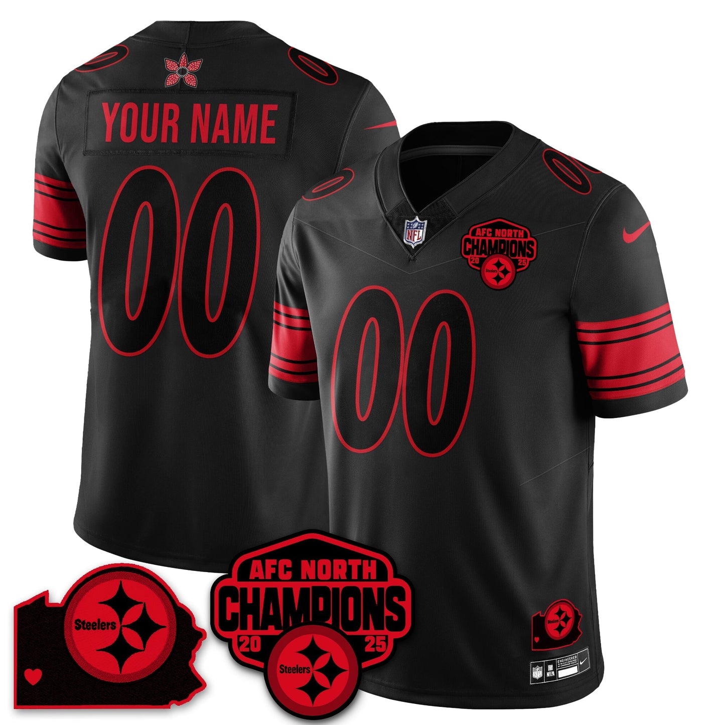 PIT Stranger Things AFC North Division Champions Vapor Limited Custom Jersey - All Stitched