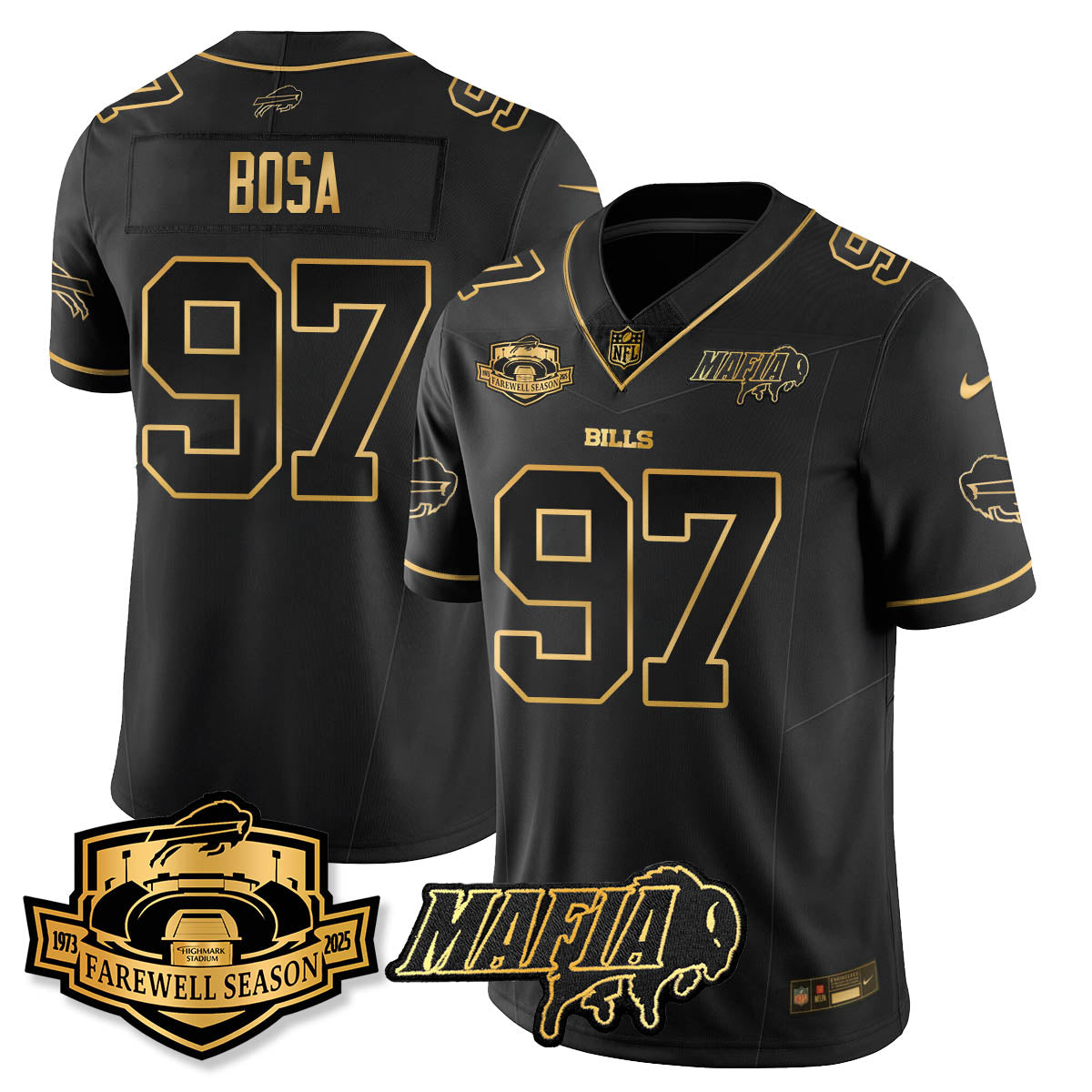 BUF 2025 Bills Mafia Patch Gold Vapor Limited Jersey - All Stitched