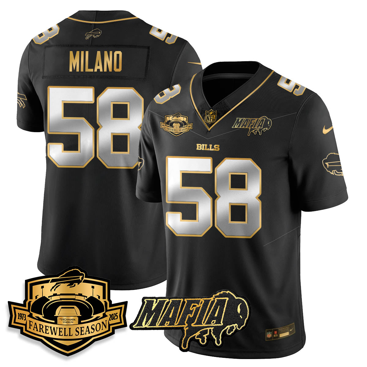 BUF 2025 Bills Mafia Patch Gold Vapor Limited Jersey - All Stitched