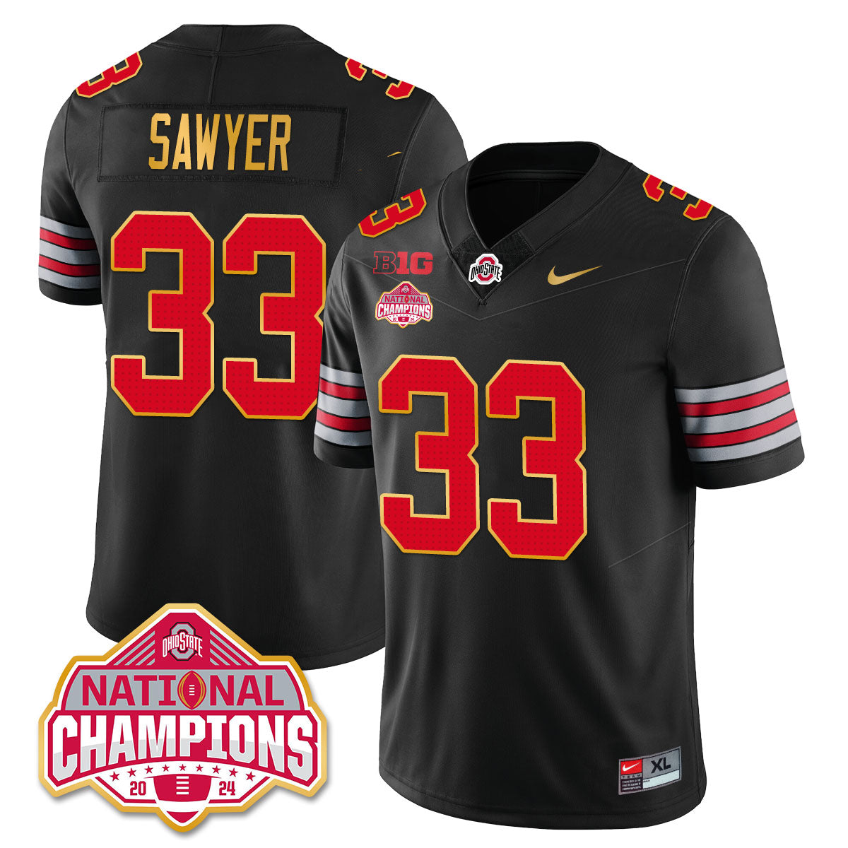 OSU 'Heritage Stripe' 2025 CFP Patch - National Champions Gold Jersey - All Stitched