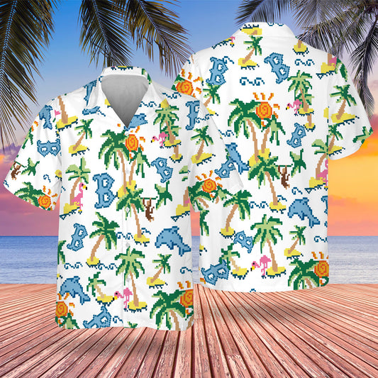 BOS Pixel Hawaiian Design Button Shirt