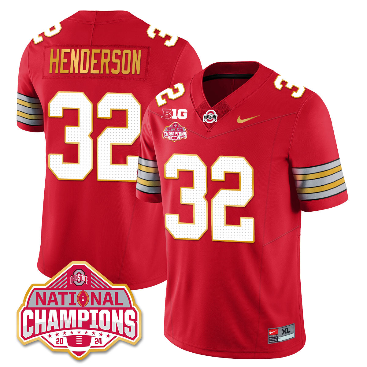 OSU 'Heritage Stripe' 2025 CFP Patch - National Champions Gold Jersey - All Stitched