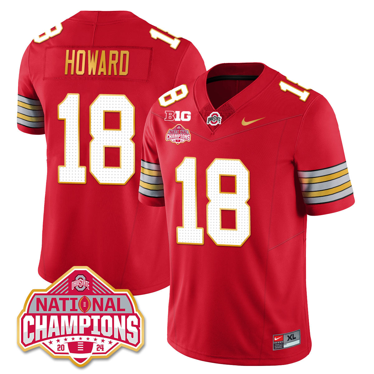 OSU 'Heritage Stripe' 2025 CFP Patch - National Champions Gold Jersey - All Stitched