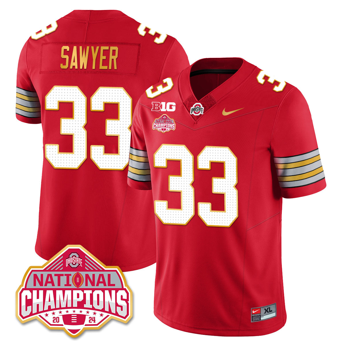 OSU 'Heritage Stripe' 2025 CFP Patch - National Champions Gold Jersey - All Stitched