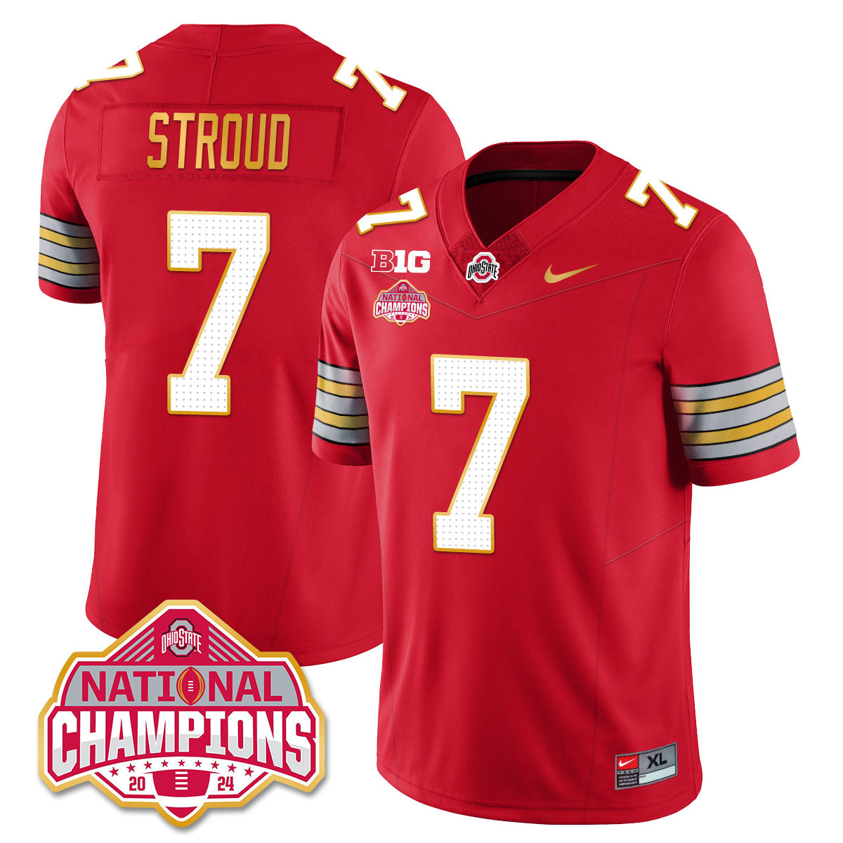 OSU 'Heritage Stripe' 2025 CFP Patch - National Champions Gold Jersey - All Stitched