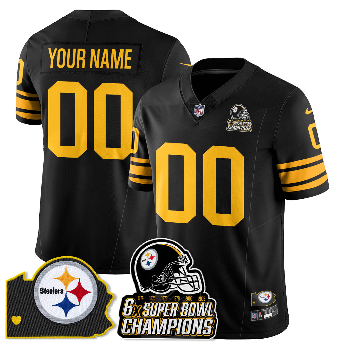 Custom PIT 6-Time Champions Patch Vapor Limited Jersey - All Stitched