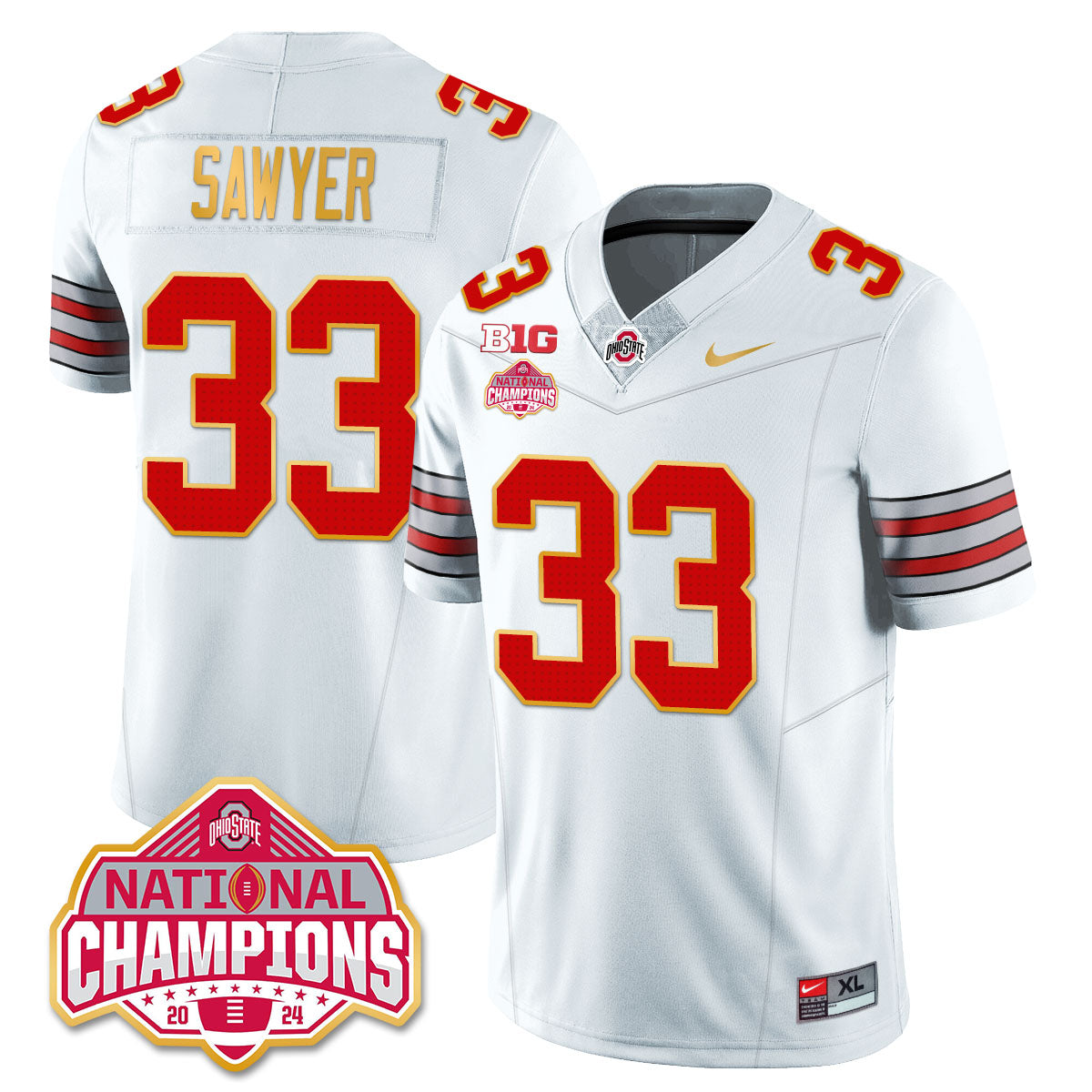 OSU 'Heritage Stripe' 2025 CFP Patch - National Champions Gold Jersey - All Stitched